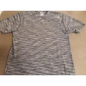 Reebok Mens gray grey stripes Short Sleeve Athletic DryFit  TShirt TRAINING #397